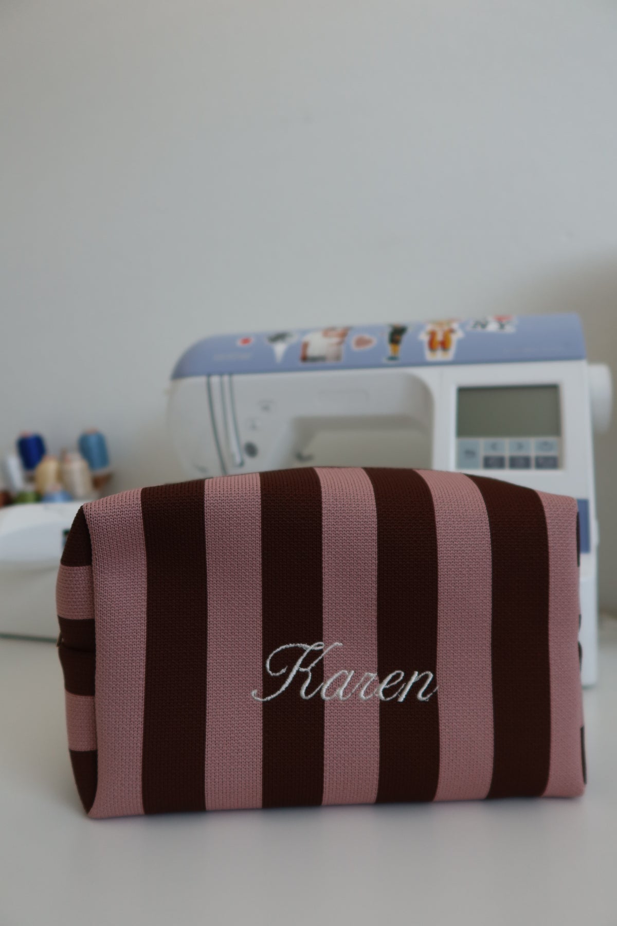 Stripe Pouch - Pink Brown